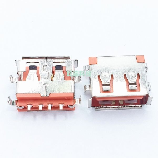 USB AF 沉板1.9 四腳插板 卷邊銅殼 黃銅端子貼片 PA9T橙膠